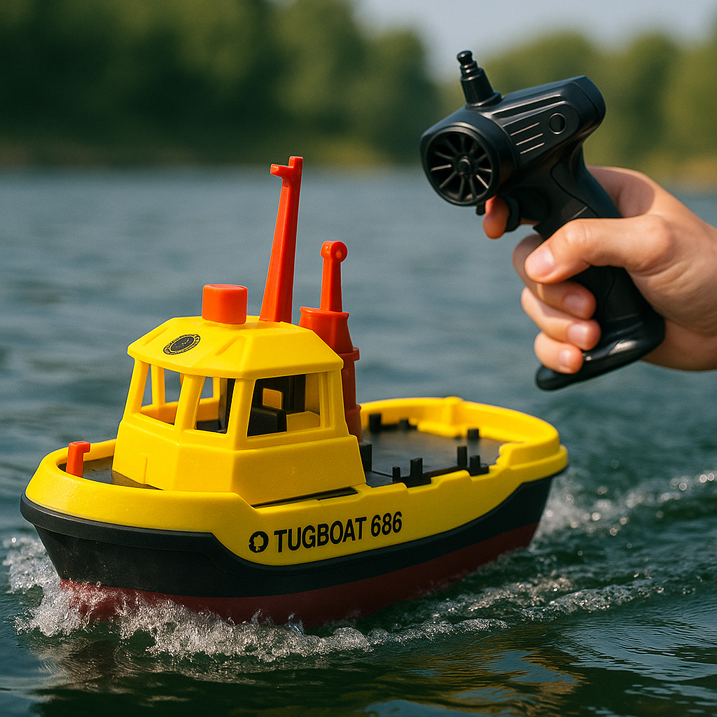 Ferngesteuertes Boot ab 6 Jahren | Fischerboot mit Doppelpropeller und langer Akkulaufzeit, Batterieanzeige bei niedrigem Stand | RC Spielzeug für Kinder