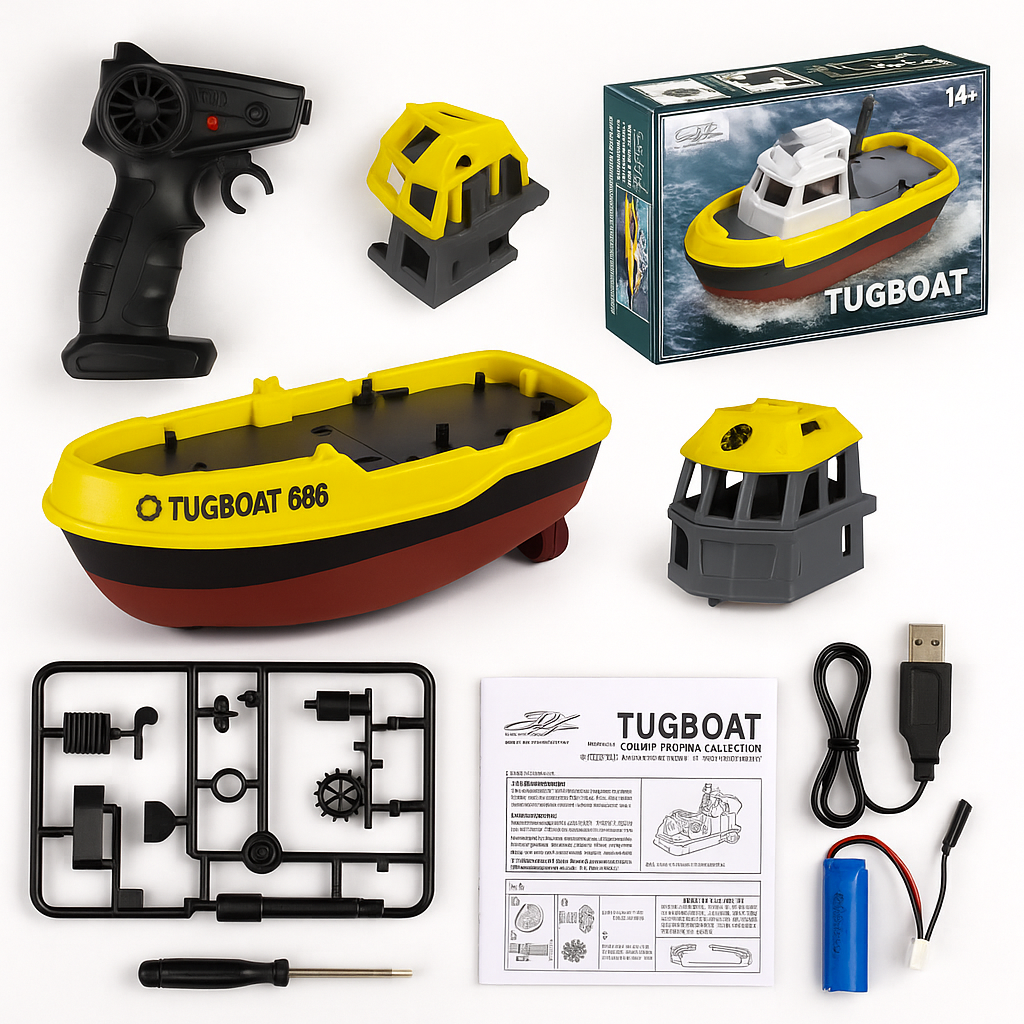 Ferngesteuertes Boot ab 6 Jahren | Fischerboot mit Doppelpropeller und langer Akkulaufzeit, Batterieanzeige bei niedrigem Stand | RC Spielzeug für Kinder