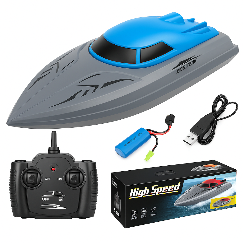 Ferngesteuertes Boot ab 8 Jahren | Speedboot mit 20 km/h, Doppelpropeller, Batterieanzeige bei niedrigem Stand | Spielzeugboot mit Fernbedienung