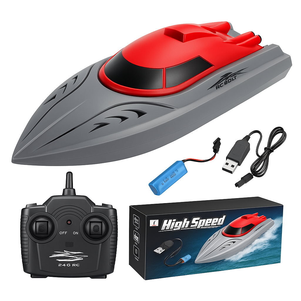 Ferngesteuertes Boot ab 8 Jahren | Speedboot mit 20 km/h, Doppelpropeller, Batterieanzeige bei niedrigem Stand | Spielzeugboot mit Fernbedienung