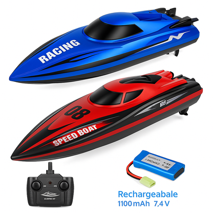 Ferngesteuertes Boot ab 8 Jahren | 25 km/h schnell, riesiger Spielspaß, Batterieanzeige bei niedrigem Stand | Action RC Boot für Kinder