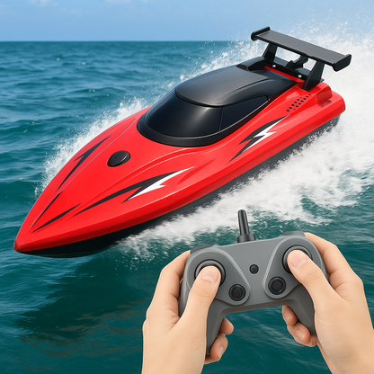 Ferngesteuertes Boot ab 8 Jahren | Geschwindigkeit 50 km/h, integrierte LEDs, Batterieanzeige bei niedrigem Stand | RC Spielzeug für Kinder