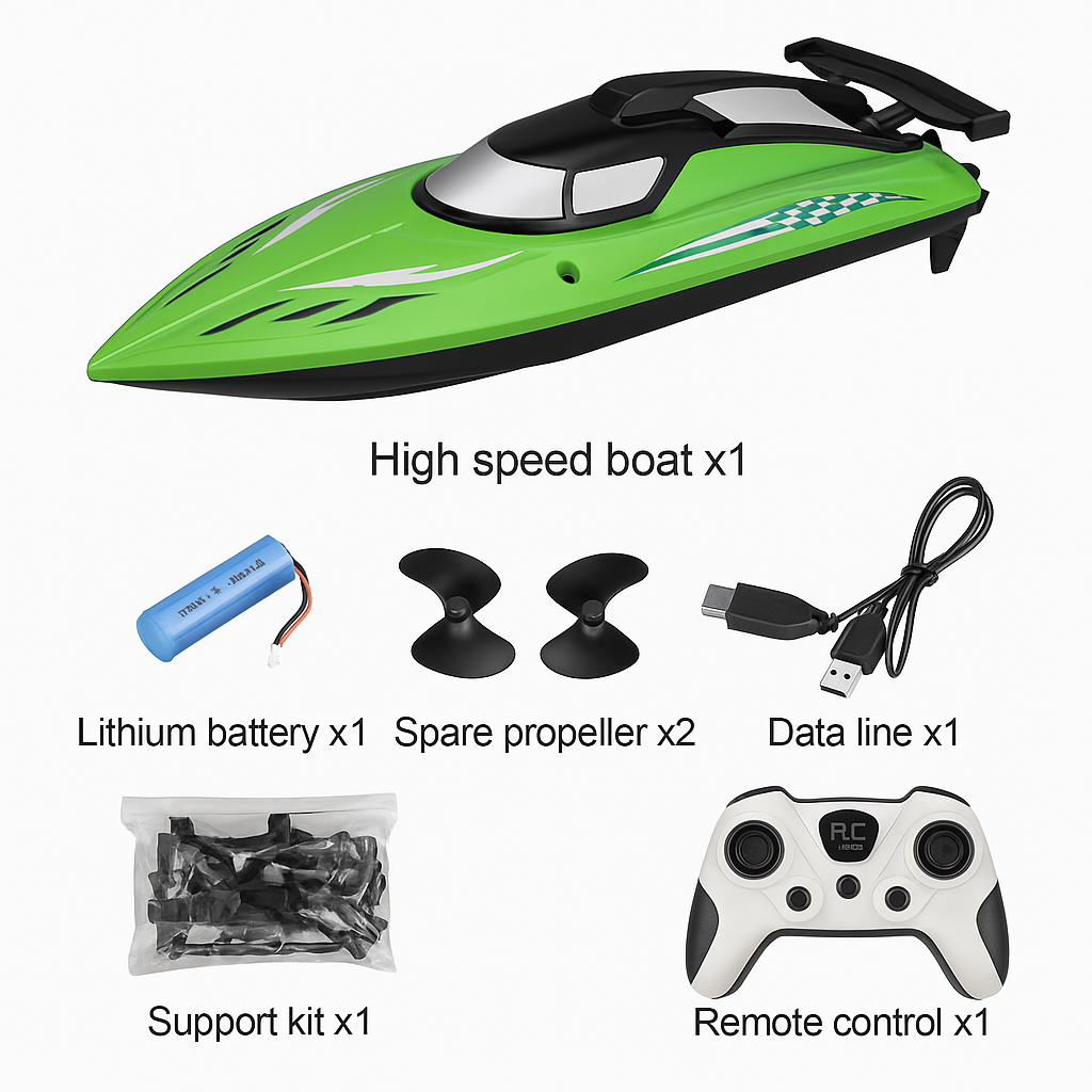 Ferngesteuertes Boot ab 8 Jahren | Geschwindigkeit 50 km/h, integrierte LEDs, Batterieanzeige bei niedrigem Stand | RC Spielzeug für Kinder