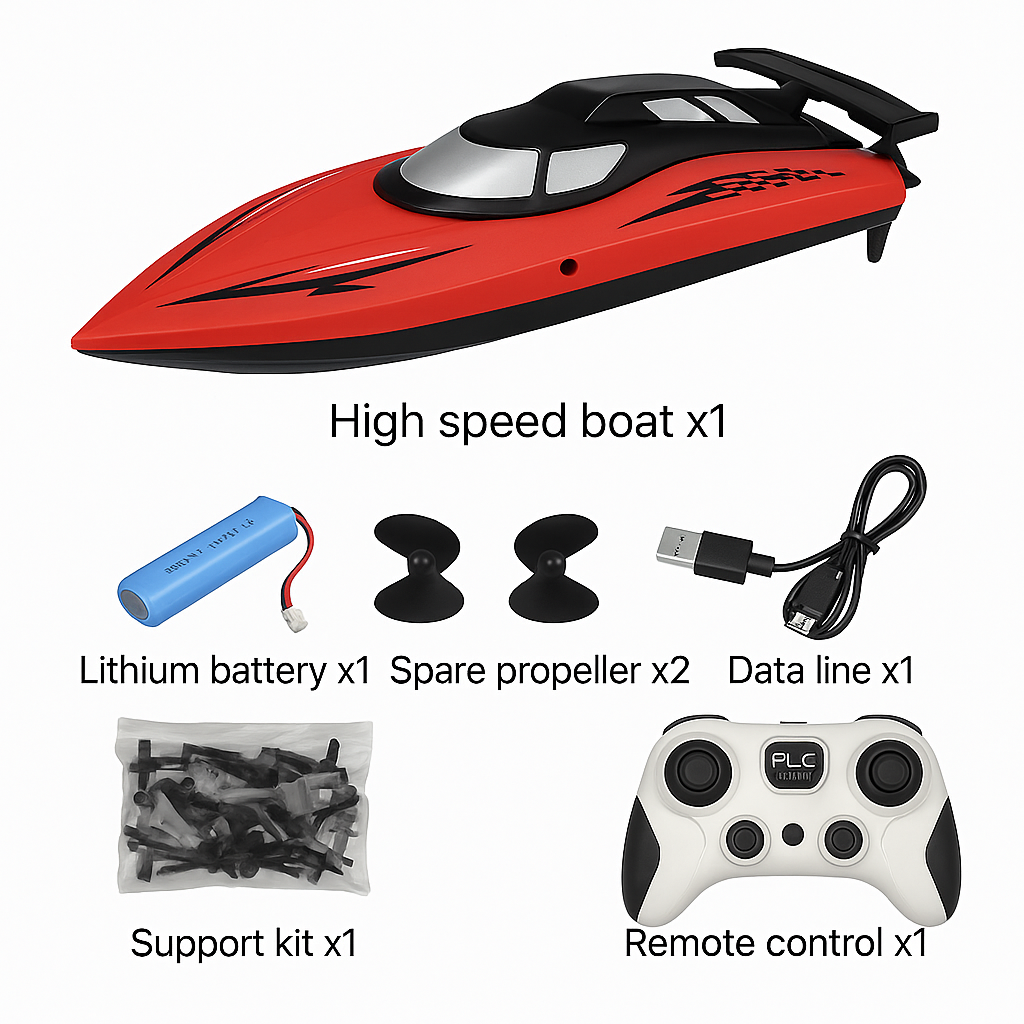 Ferngesteuertes Boot ab 8 Jahren | Geschwindigkeit 50 km/h, integrierte LEDs, Batterieanzeige bei niedrigem Stand | RC Spielzeug für Kinder