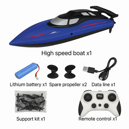 Ferngesteuertes Boot ab 8 Jahren | Geschwindigkeit 50 km/h, integrierte LEDs, Batterieanzeige bei niedrigem Stand | RC Spielzeug für Kinder